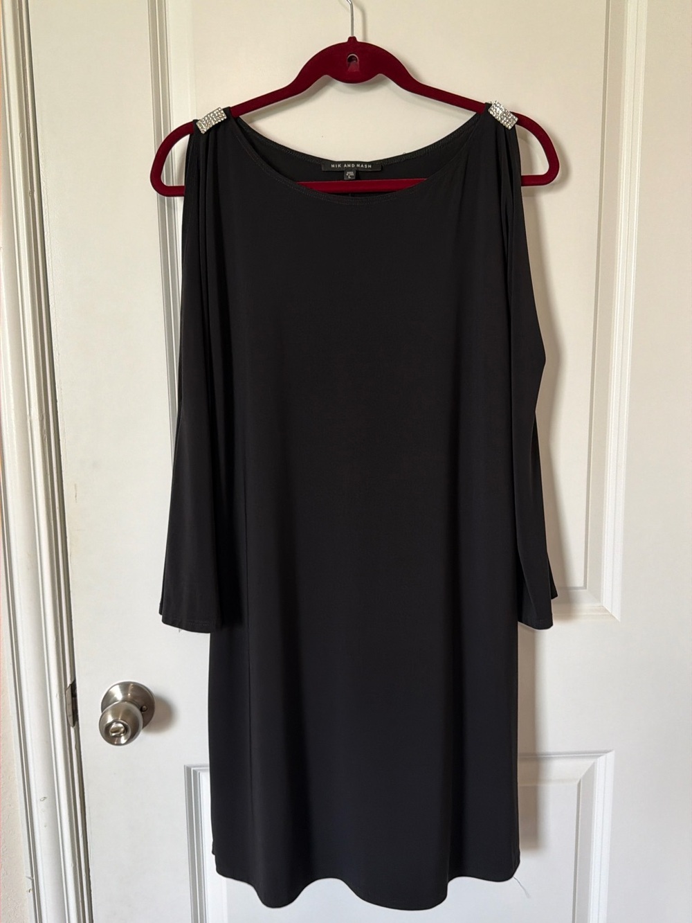 Nik & Nash Black Cold-Shoulder Long Sleeve Dress with Embellished Straps